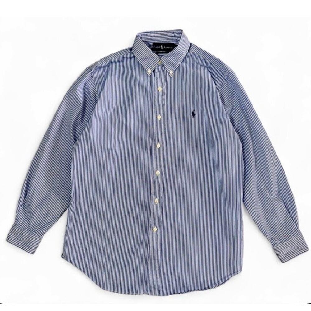 Ralph Lauren Classic Fit Mens Dress Shirt Sz M 16 32/33 Blue White Striped Pony